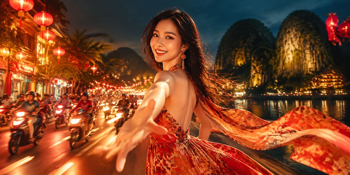 Không khí giải trí casino sôi động ban đêm tại Ninh Bình với ánh đèn neon